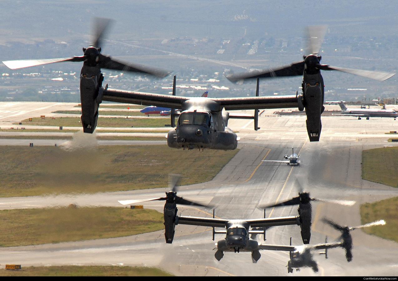 V-22 Osprey takeoff - 3 ass kicking V-22 Ospreys taking off